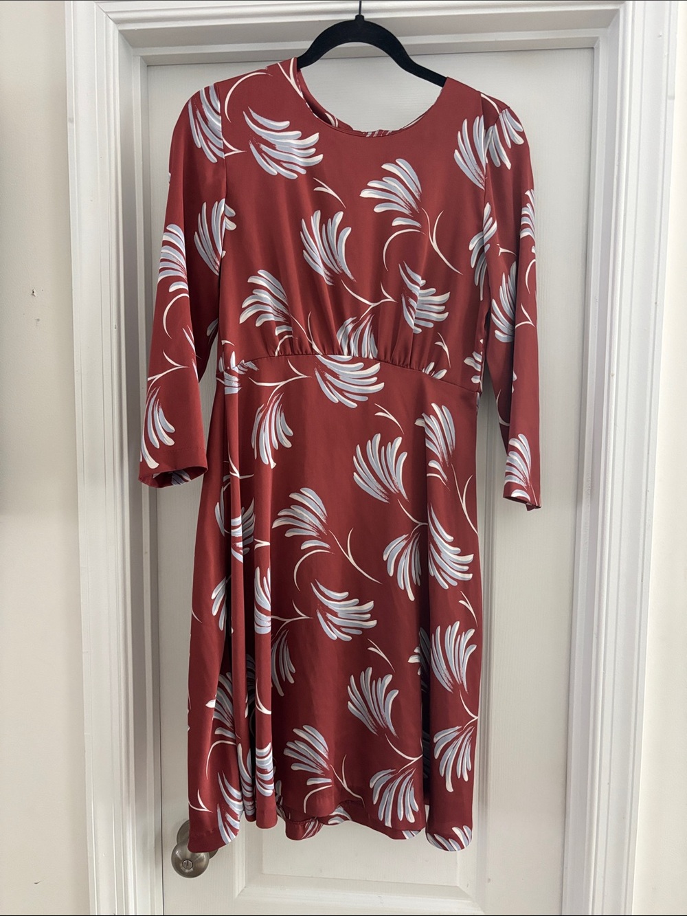 LOFT Rust Red Floral Long Sleeve Fit-and-Flare Dress